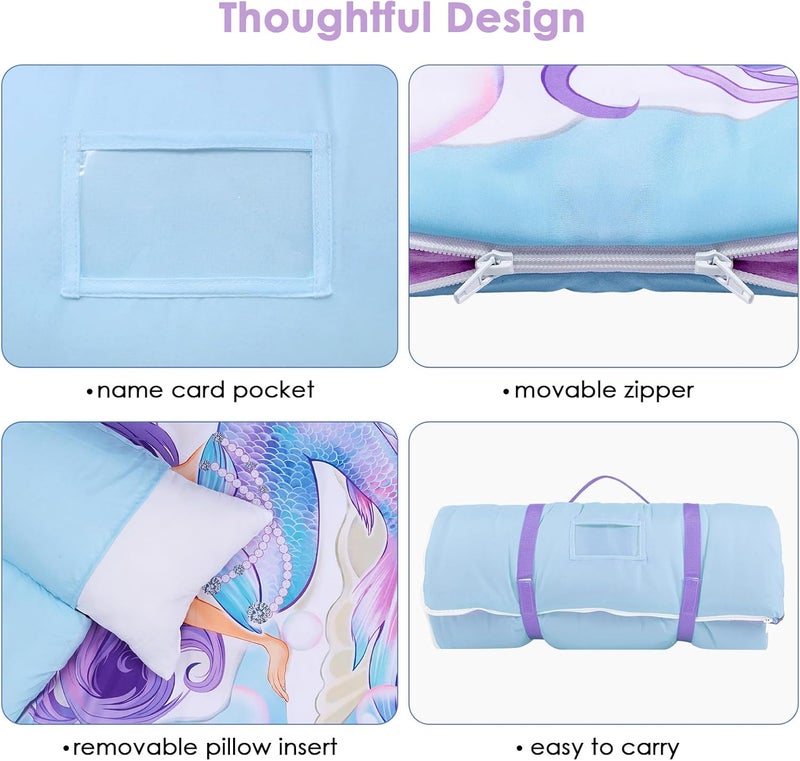 Decalsweet Kids Sleeping Bag Toddler Nap Mat with Removable Pillow, Large Foldable Sleeping Bag for Girls Boys, Easy Clean Slumber Bag with Double Zip for Camping School Preschool Daycare, 59×24 inch - Image 3